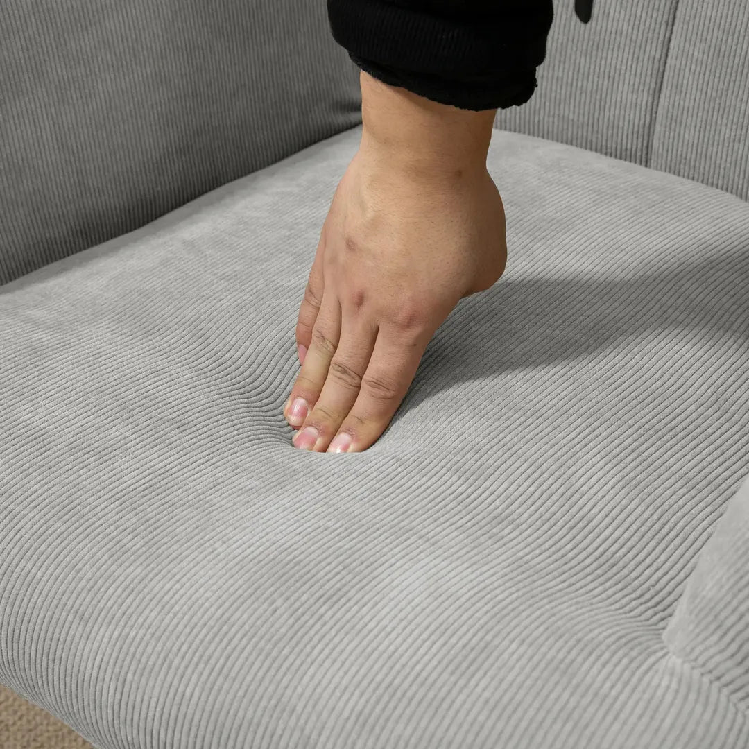 Fauteuil met Hocker – Relaxstoel in Cordstof met Armleuningen en Houten Poten, Grijs, voor Woonkamer