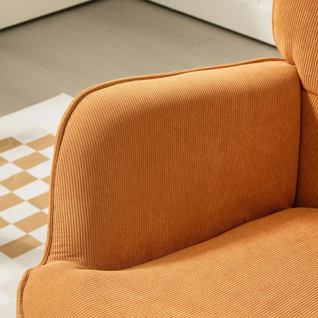 Fauteuil met Hocker – Relaxstoel in Cordstof met Armleuningen en Houten Poten, Grijs, voor Woonkamer