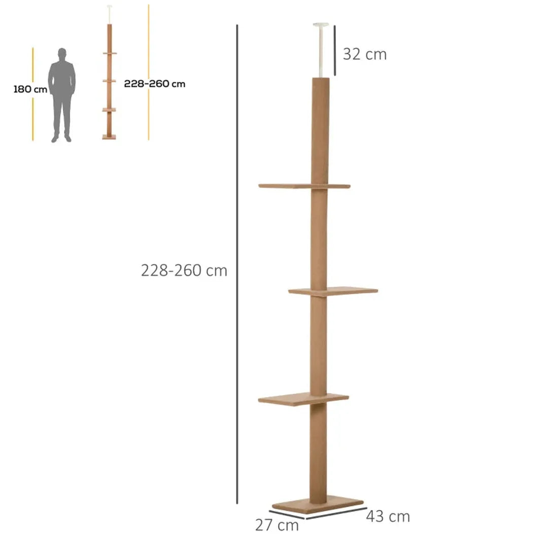 Krabpaal van vloer tot plafond – in hoogte verstelbaar 228-260 cm – 3 niveaus – lichtbruin