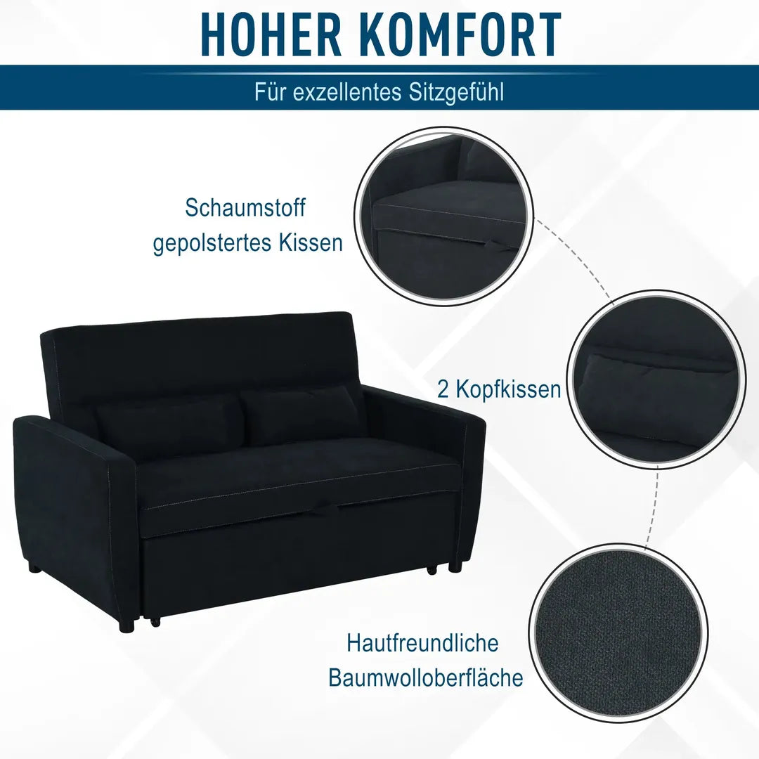 Slaapbank 2-Zits – Uitklapbaar – Houtframe – Donkergrijs – 155 × 90 × 88,5 cm – Max. 200 kg