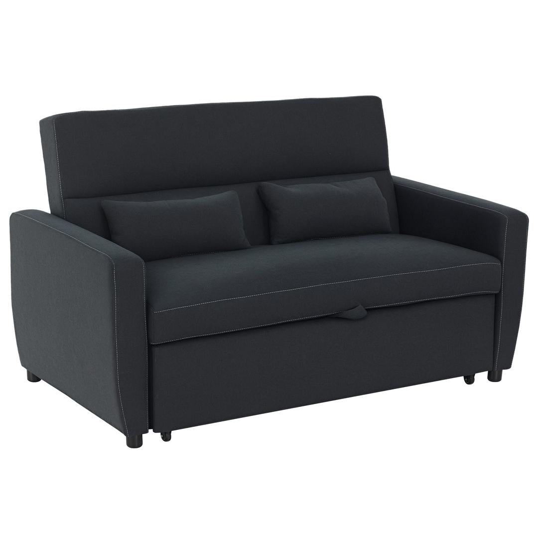 Slaapbank 2-Zits – Uitklapbaar – Houtframe – Donkergrijs – 155 × 90 × 88,5 cm – Max. 200 kg