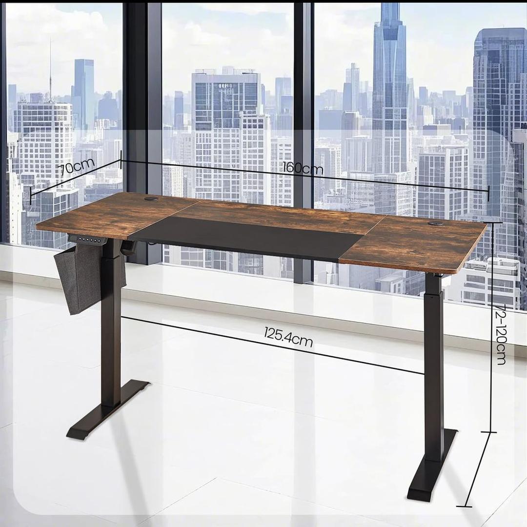 In hoogte verstelbaar elektrisch bureau 70×160 cm – pastelgeel blad met witte basis – stille motor, 72–120 cm, 70 kg draagvermogen