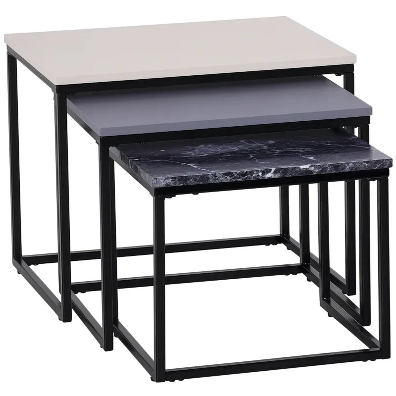 Set van 3 salontafels – stapelbaar – metalen onderstel – MDF blad – 3 kleuren – diverse afmetingen