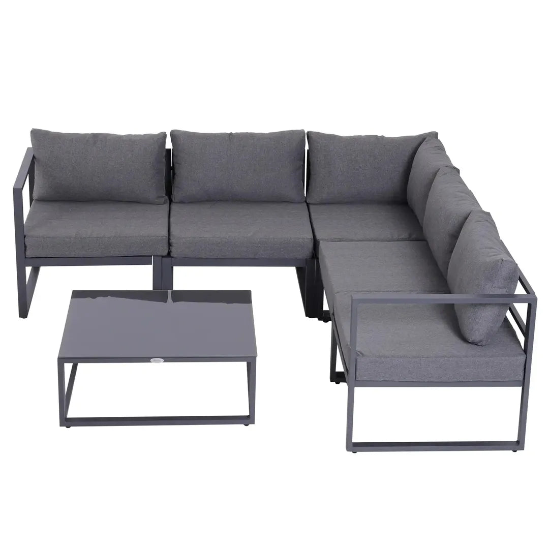 Outsunny 6-delige tuinmeubelset – hoekbank, 4 fauteuils en tafel 75 x 70 x 30 cm – aluminium frame