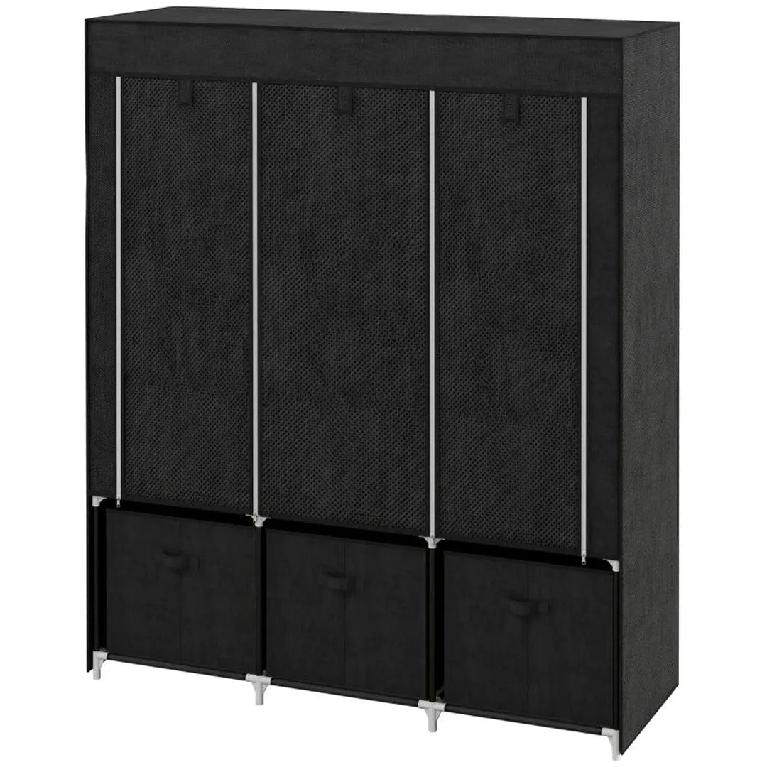 Kledingkast van stof met lades – Opvouwbaar opbergkast met 3 schuiflades – Zwart – 125x43x162,5 cm