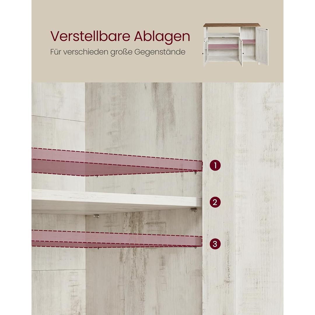Dressoir met 3 deuren – keukenkast in landelijke stijl, opbergkast voor woon- of eetkamer, 110 cm breed