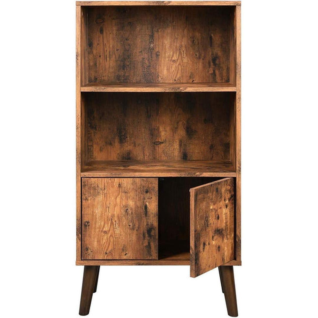Retro Boekenkast met Opbergvakken – Wandkast in Houtlook voor Boeken en Decoratie, 60 × 30 × 120 cm