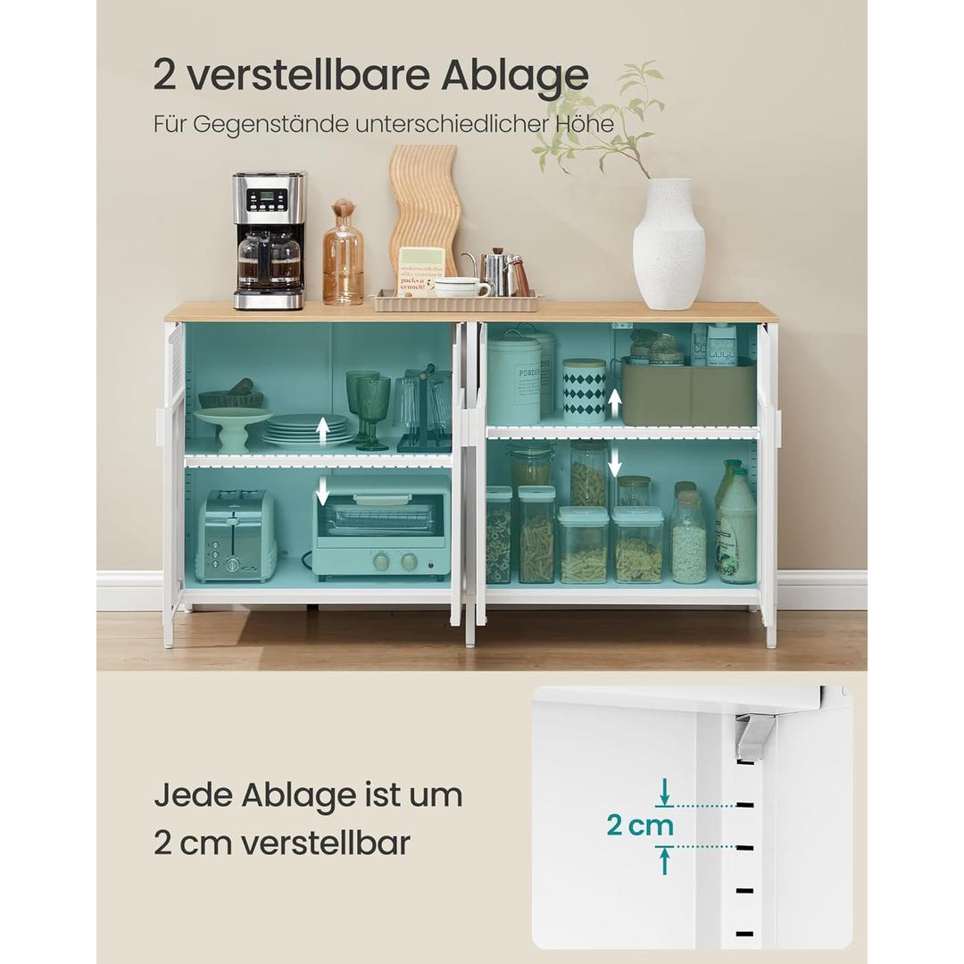 Metalen opbergkast met 4 deuren – verstelbare legplank, stalen frame, 141 cm breed