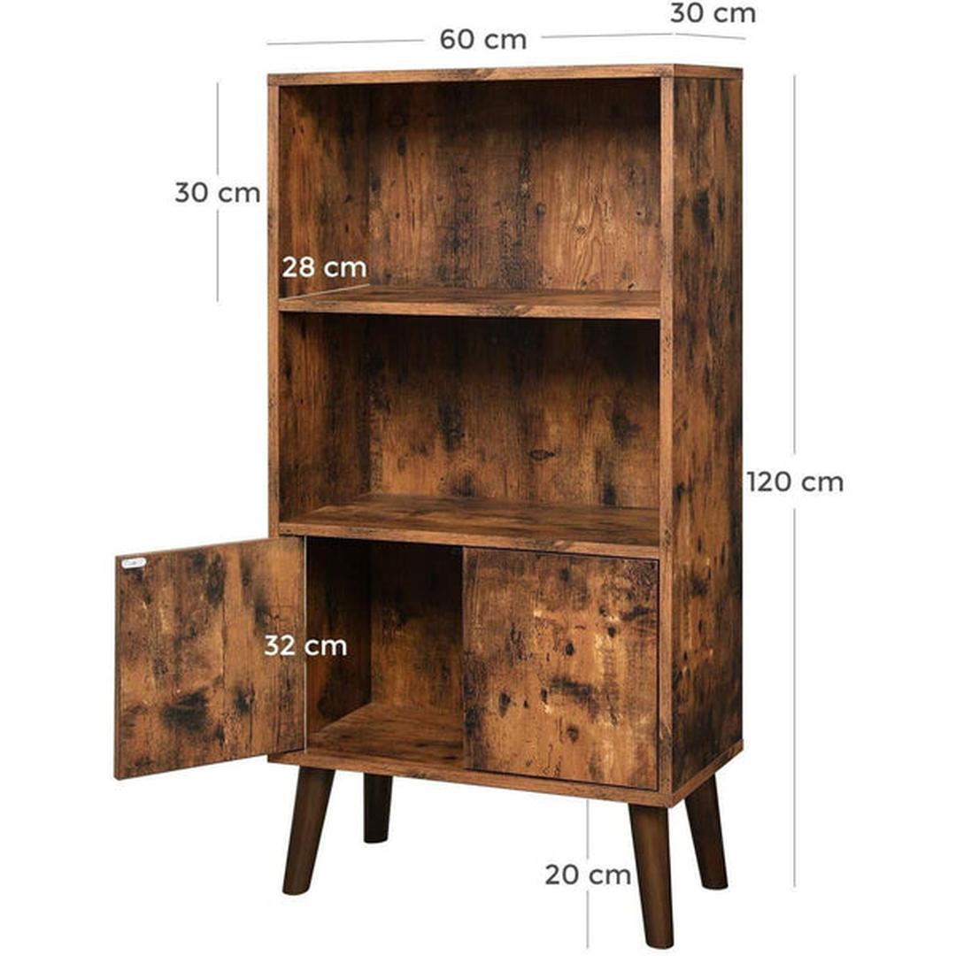 Retro Boekenkast met Opbergvakken – Wandkast in Houtlook voor Boeken en Decoratie, 60 × 30 × 120 cm