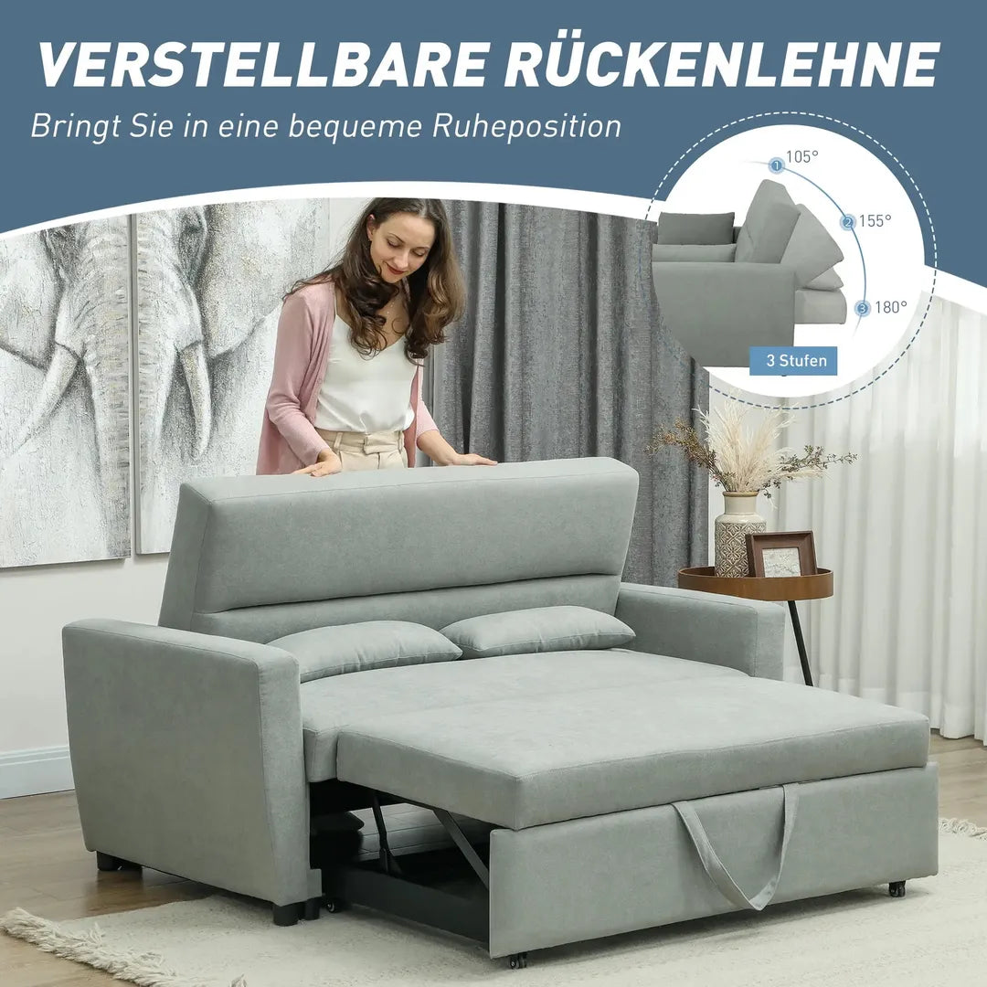 Slaapbank 2-Zits – Uitklapbaar – Houtframe – Donkergrijs – 155 × 90 × 88,5 cm – Max. 200 kg