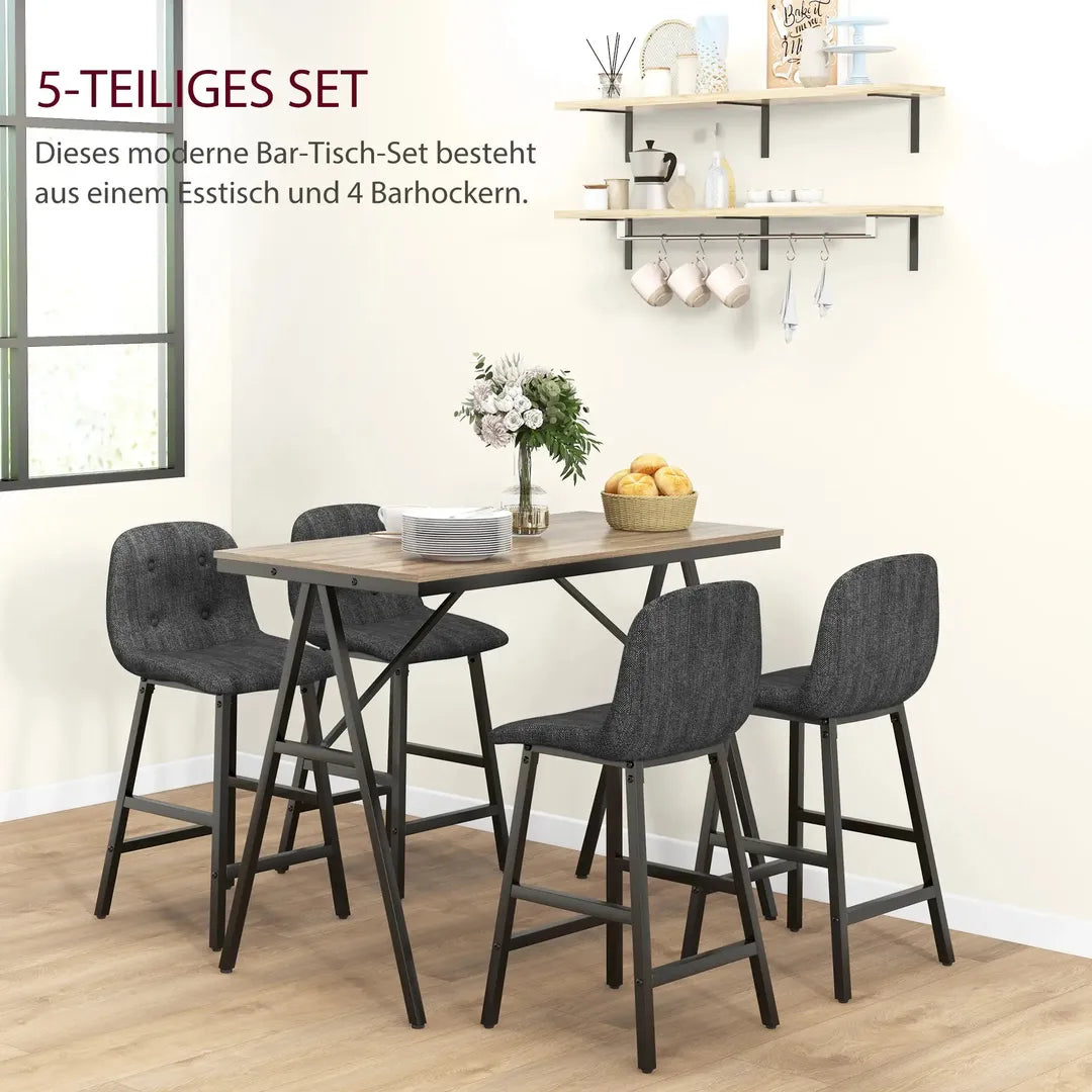 Barkrukset met Tafel – Industrieel Design, 2 Barkrukken met Stiksels, Lichtgrijs, 120 x 60 x 91 cm