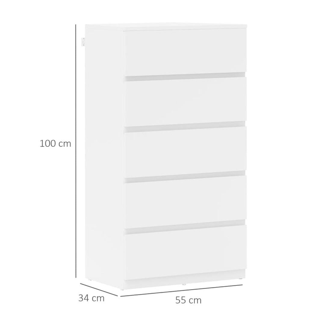 Ladekast met 5 Lades – Opbergkast van Hout – 55 × 34 × 100 cm – Wit