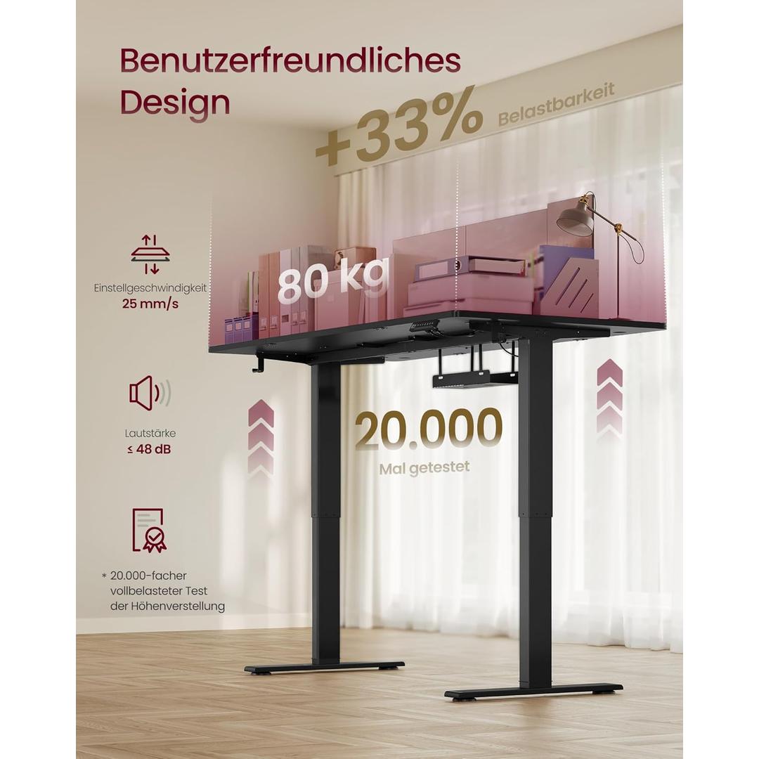 Elektrisch in hoogte verstelbaar bureau – met USB-C, geheugenfunctie, kabelgoot en extra dikke poten
