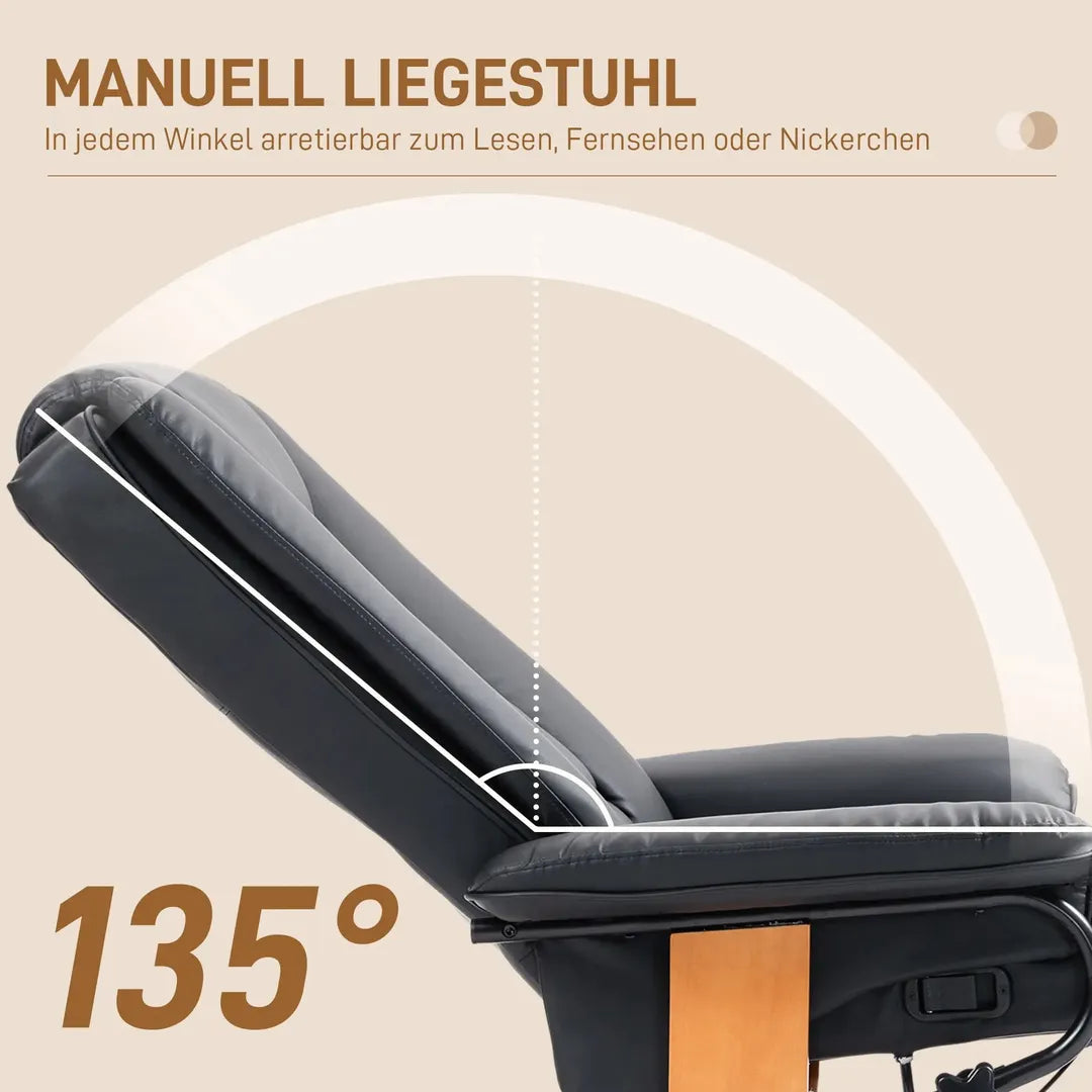 Relaxfauteuil met Ligfunctie – Draaibaar – Kunstleer Zwart – Stalen Frame – Max. 150 kg