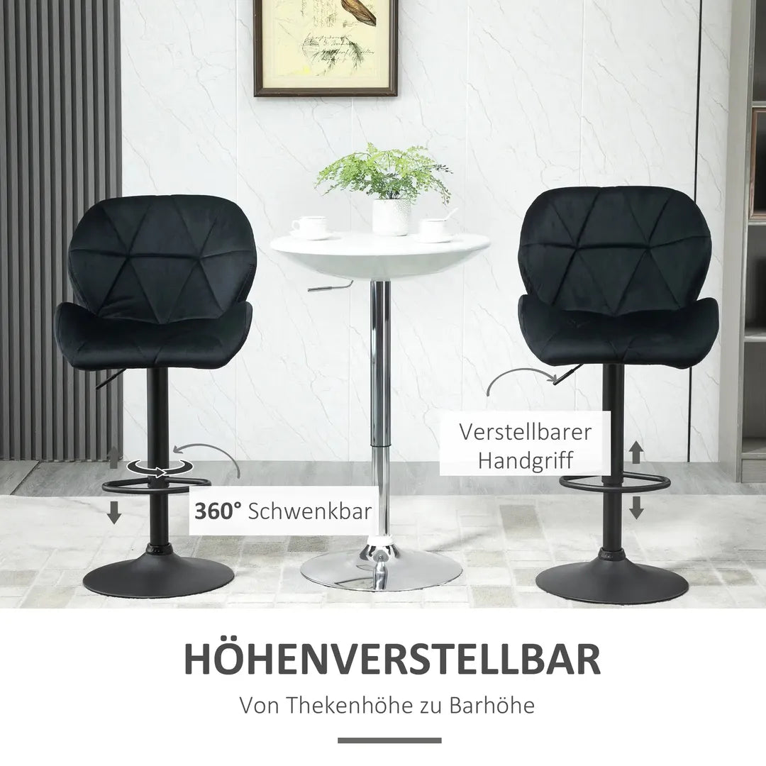 Barkrukken Set van 2 – In Hoogte Verstelbaar en Draaibaar met Voetsteun – Lederlook en Metalen Frame – Grijs – 44 x 49 x 90-110 cm