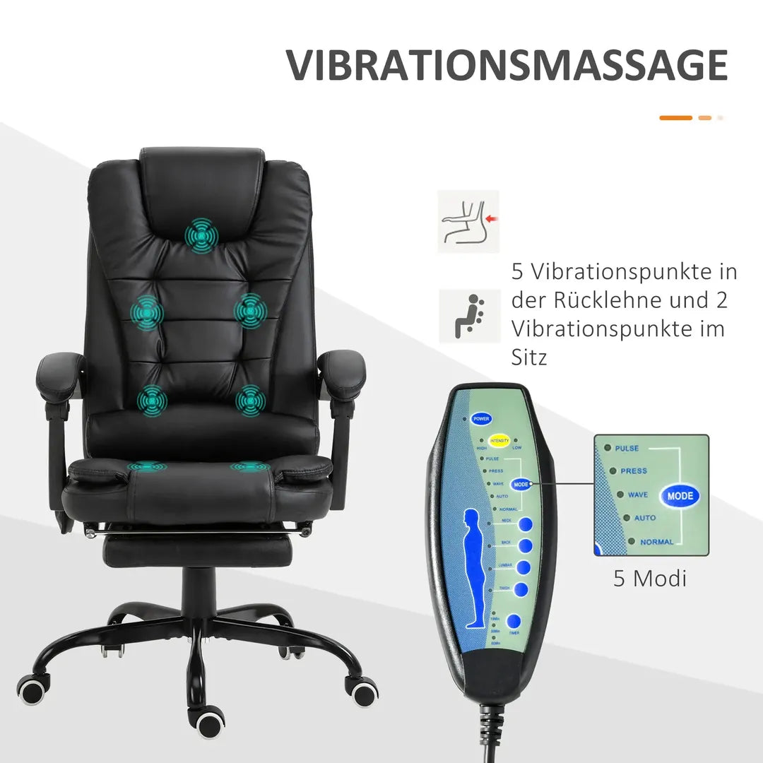 Bureaustoel met massagefunctie – 7 massagepunten, in hoogte verstelbaar, draaibaar, met geïntegreerde voetensteun