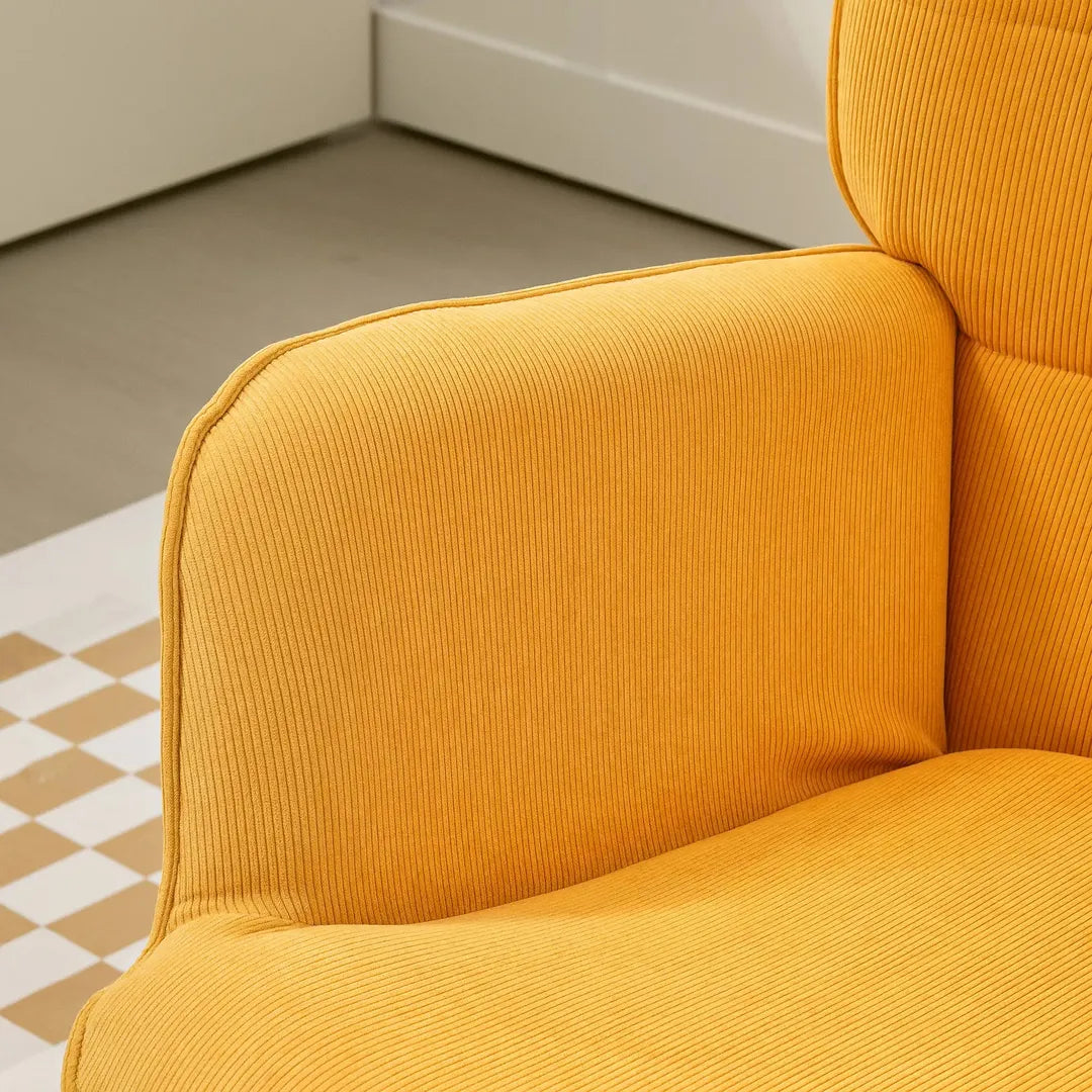 Fauteuil met Hocker – Relaxstoel in Cordstof met Armleuningen en Houten Poten, Grijs, voor Woonkamer