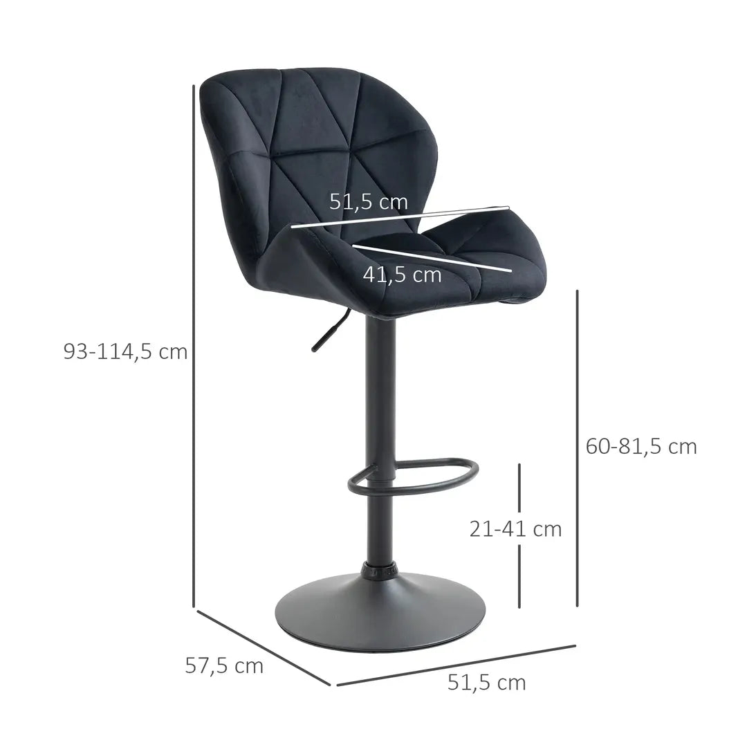 Barkrukken Set van 2 – In Hoogte Verstelbaar en Draaibaar met Voetsteun – Lederlook en Metalen Frame – Grijs – 44 x 49 x 90-110 cm