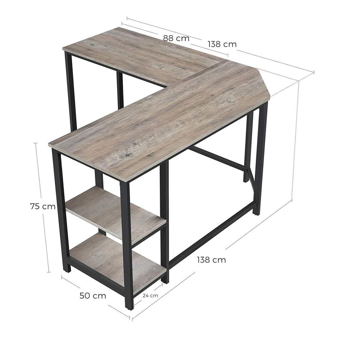 L-vormig Bureau met 2 Opbergplanken en Houtlook Werkblad – Ruim Hoekbureau voor Kantoor en Thuiswerkplek