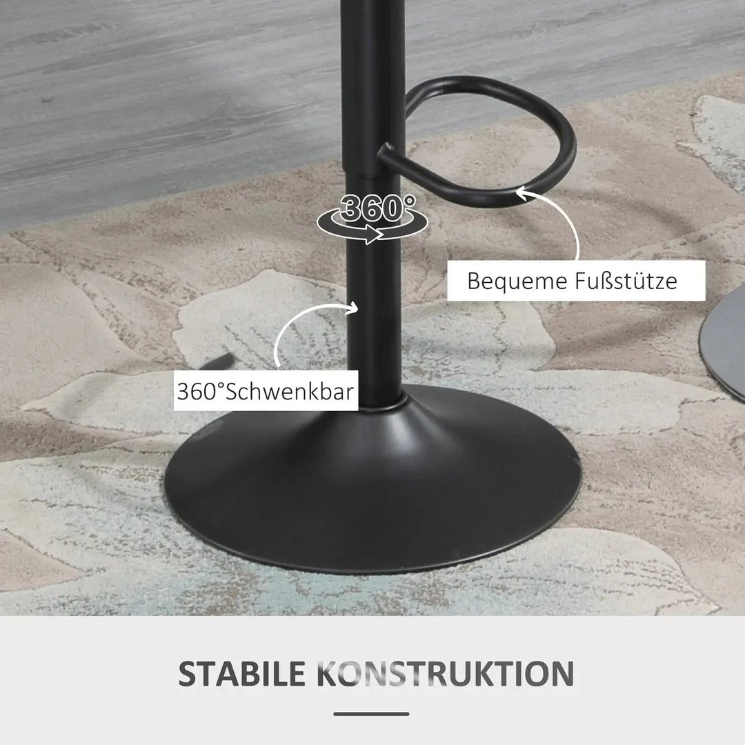 Barkrukken Set van 2 – In Hoogte Verstelbaar en Draaibaar met Voetsteun – Lederlook en Metalen Frame – Grijs – 44 x 49 x 90-110 cm