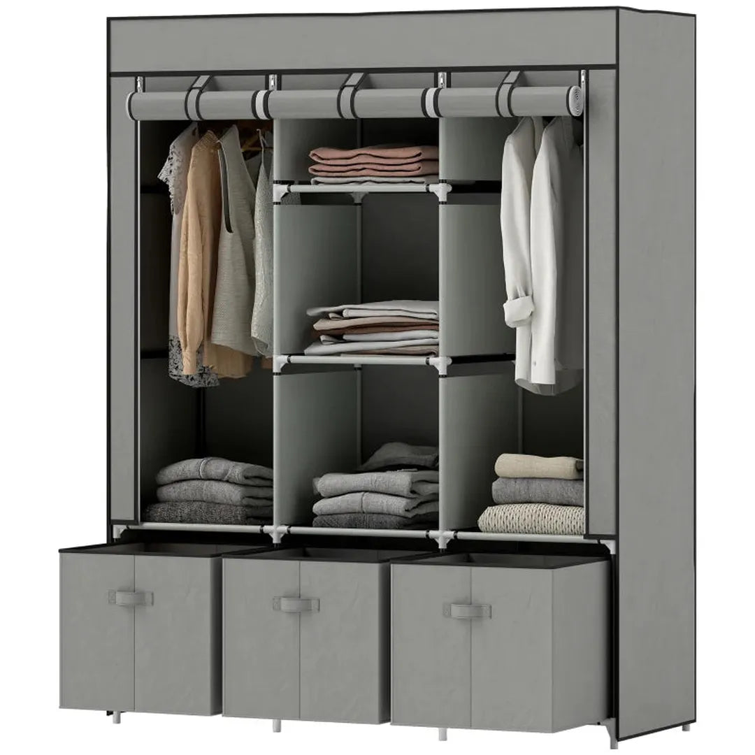 Kledingkast van stof met lades – Opvouwbaar opbergkast met 3 schuiflades – Zwart – 125x43x162,5 cm