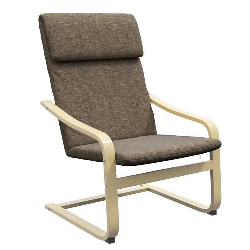 Fauteuil met hoofdsteun en armleuningen – linnen-look bekleding – houten frame – 85 x 75 x 90 cm