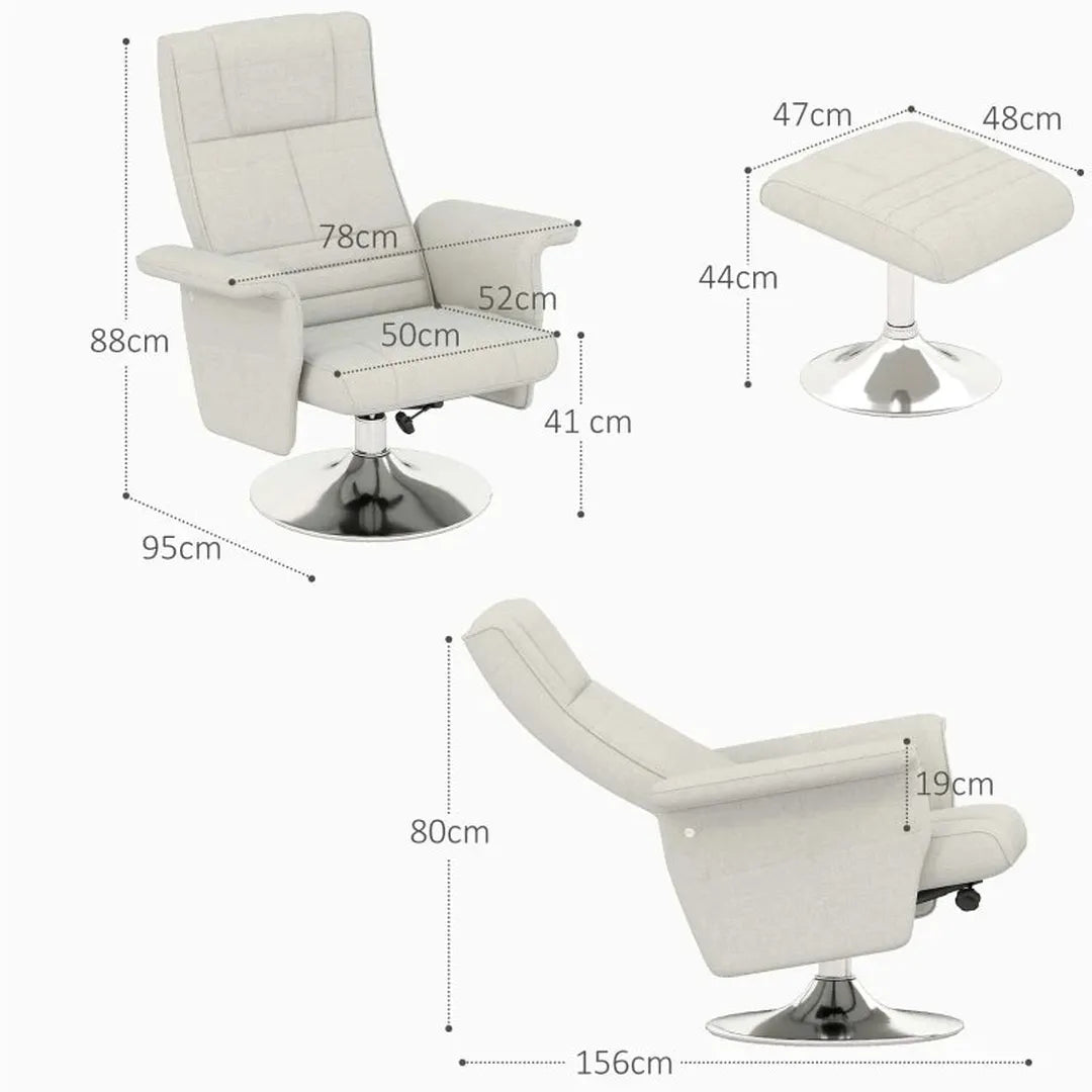 Fauteuil met Hocker – Verstelbare Rugleuning – Donkergrijs – 78 x 95 x 88 cm