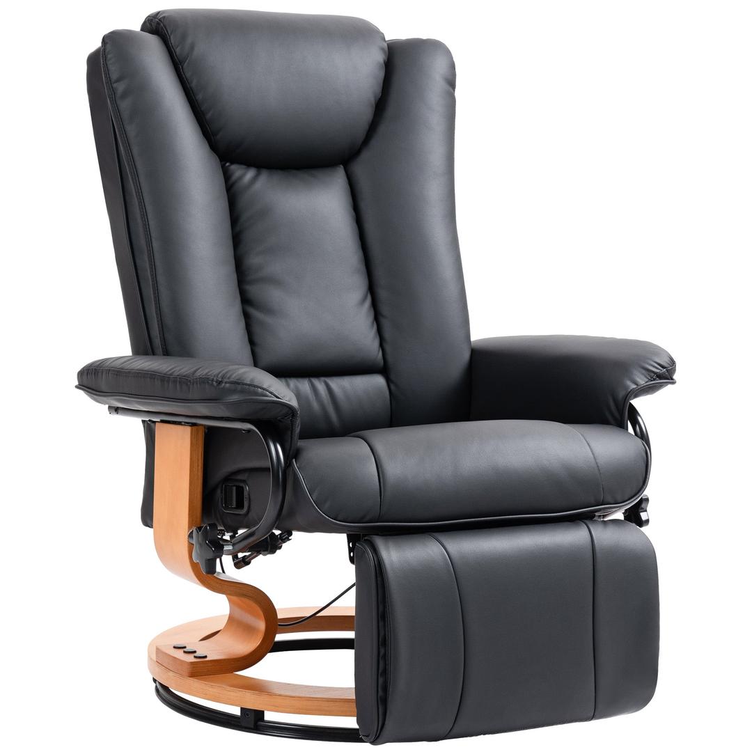Relaxfauteuil met Ligfunctie – Draaibaar – Kunstleer Zwart – Stalen Frame – Max. 150 kg