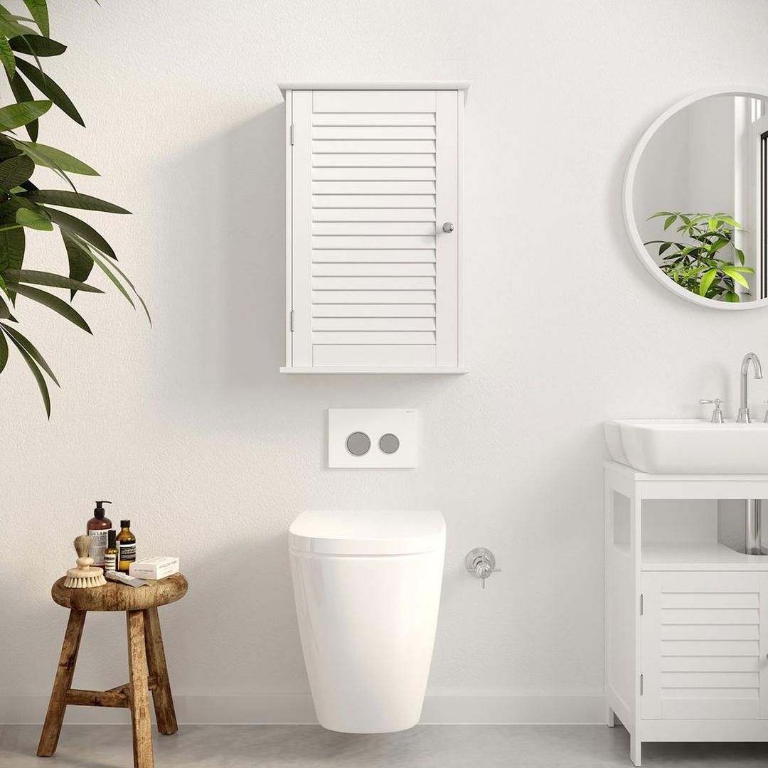 Witte Wandkast – Opbergkast met Deur en 5-Voudig Verstelbare Planken, 40 × 16 × 60 cm