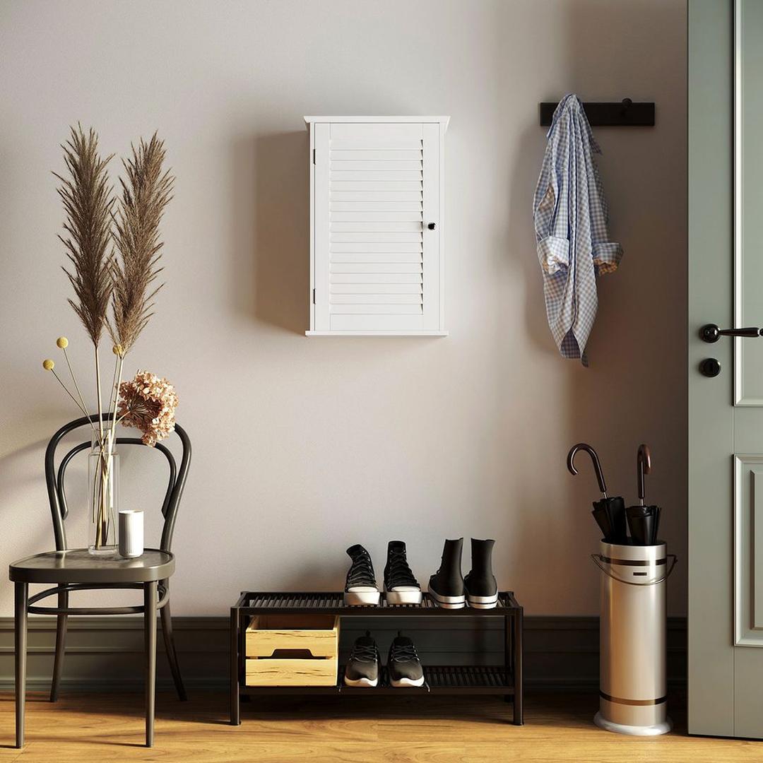 Witte Wandkast – Opbergkast met Deur en 5-Voudig Verstelbare Planken, 40 × 16 × 60 cm