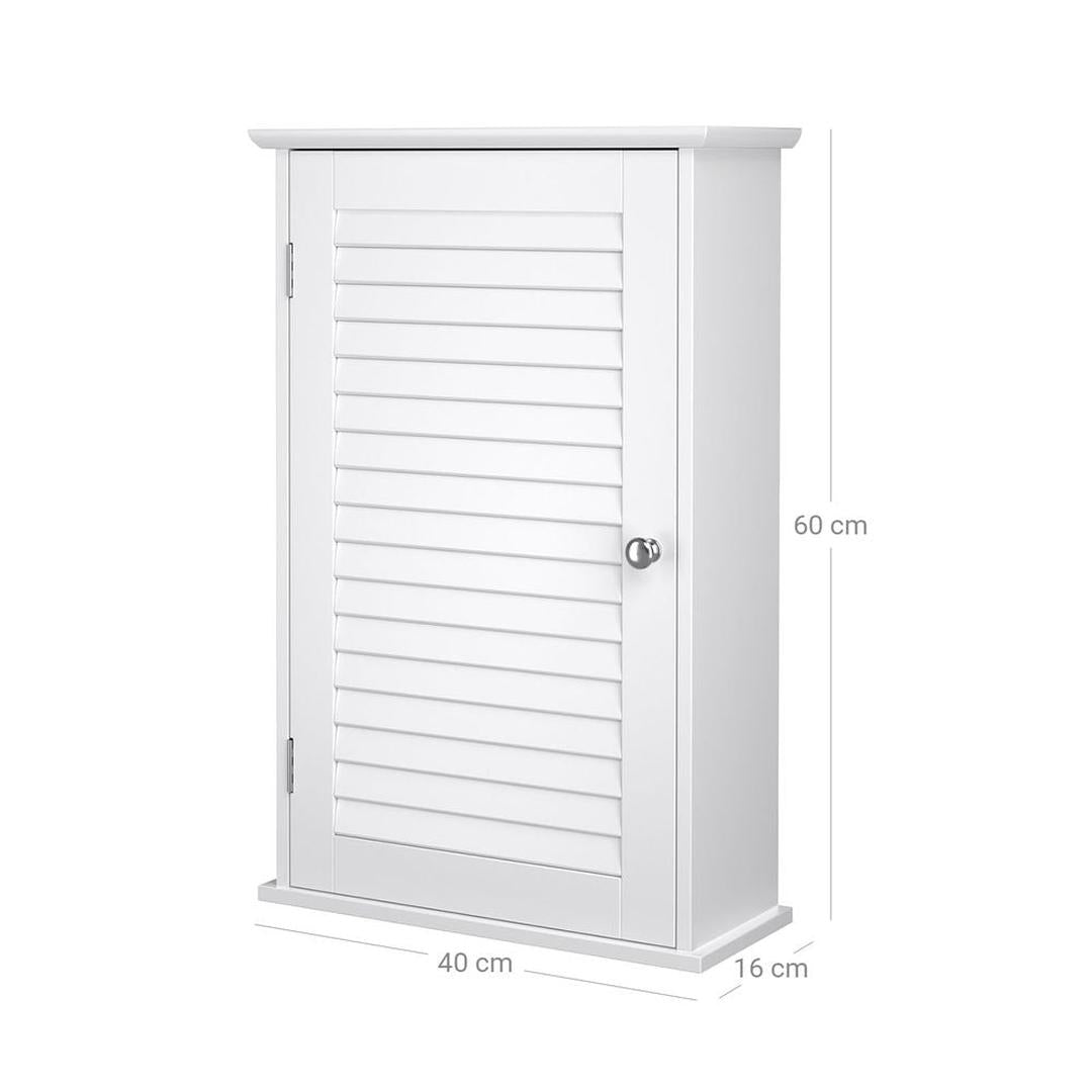 Witte Wandkast – Opbergkast met Deur en 5-Voudig Verstelbare Planken, 40 × 16 × 60 cm