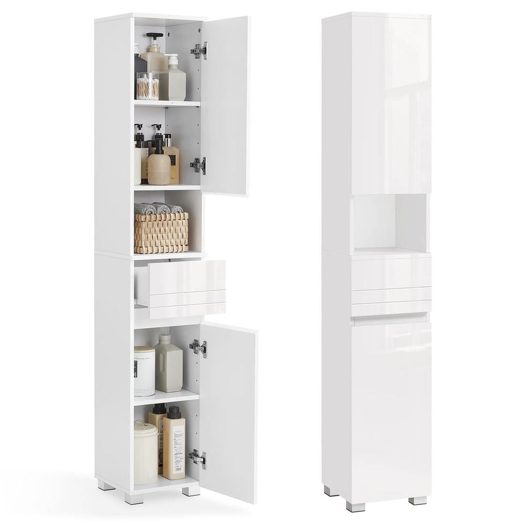 Badkamerkast 30 × 30 × 170 cm – Staande Opbergkast met Boven- en Onderkast, Lade en Verstelbare Legplanken