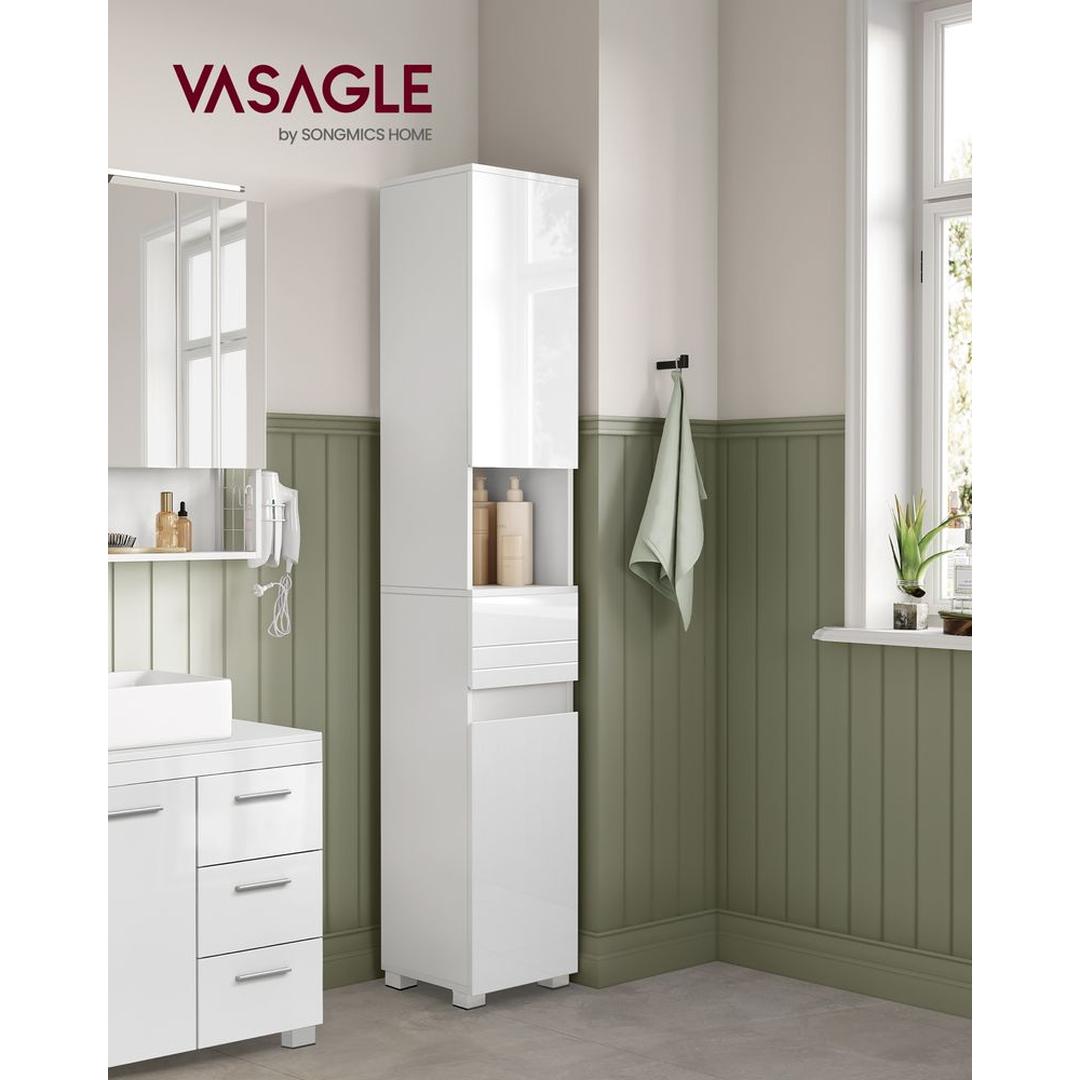Badkamerkast 30 × 30 × 170 cm – Staande Opbergkast met Boven- en Onderkast, Lade en Verstelbare Legplanken