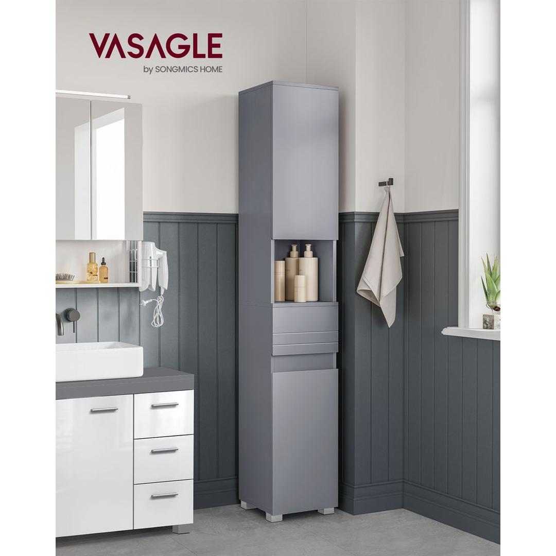 Badkamerkast 30 × 30 × 170 cm – Staande Opbergkast met Boven- en Onderkast, Lade en Verstelbare Legplanken