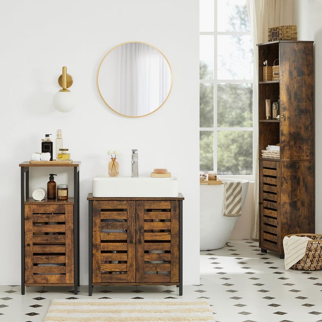 Wastafelonderkast in Vintage Bruin-Zwart – Badkamerkast met Verstelbare Plank en Sifonopening, 60 × 30 × 60 cm