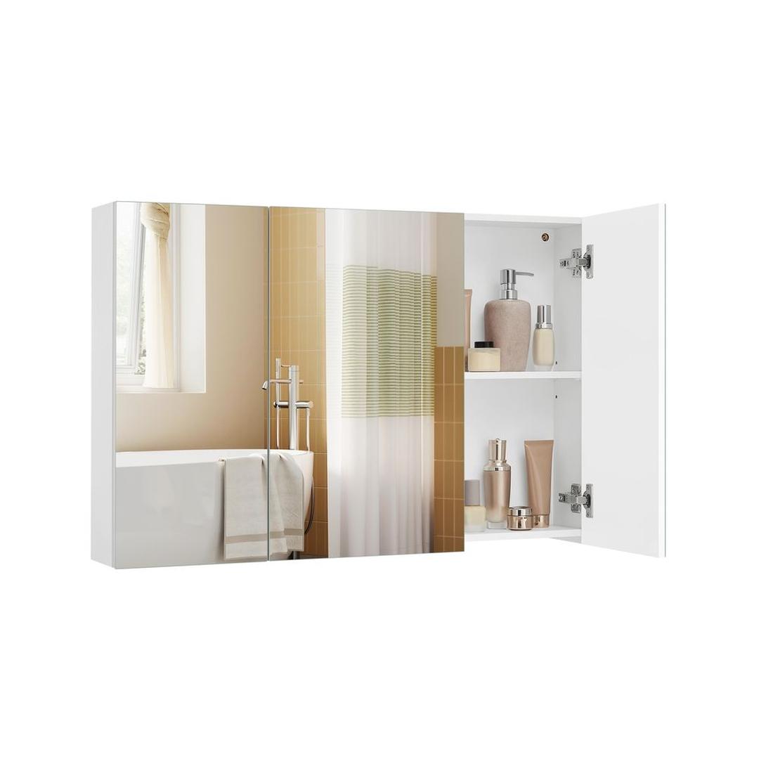 Witte Spiegelkast – Wandkast met 3 Spiegeldeuren en Verstelbare Planken, 60 × 15 × 55 cm