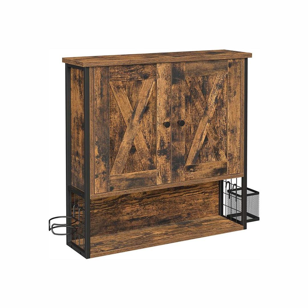 Badkamer Wandkast – Industriële Kast met Open Vak, Deur, Verstelbare Legplank en Haardrogerhouder