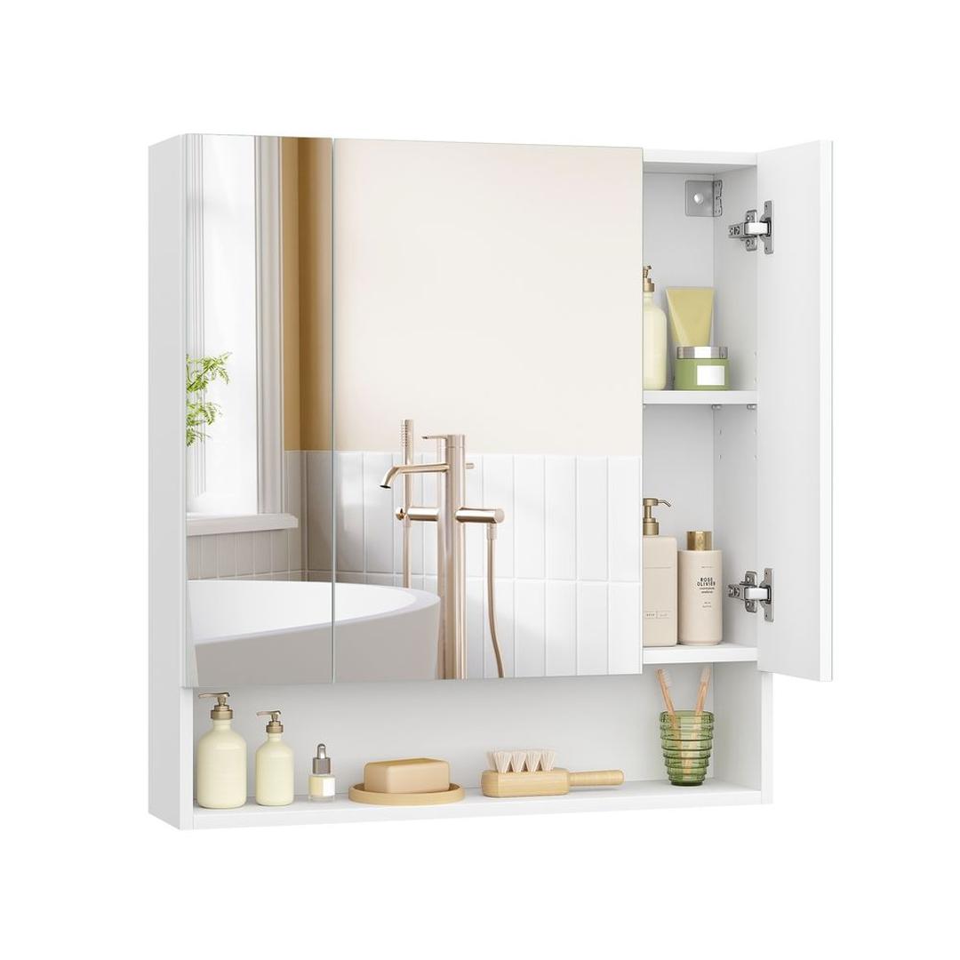 Badkamerkast met Spiegeldeuren – Spiegelkast met Verstelbare Planken en Open Vak in Wit