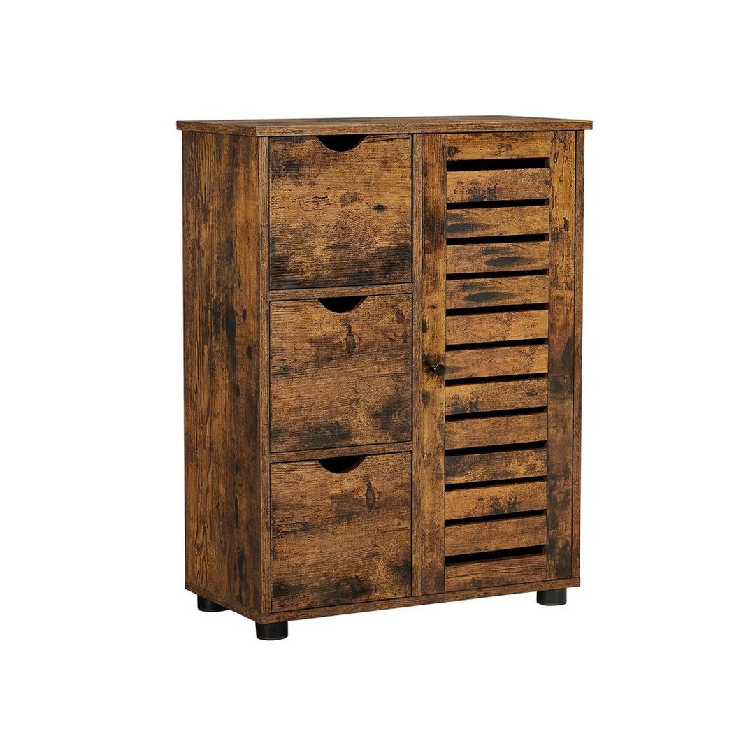 Badkamermeubel in Industriële Stijl met Deur – Opbergkast met 3 Lades, Verstelbare Planken en Open Vakken