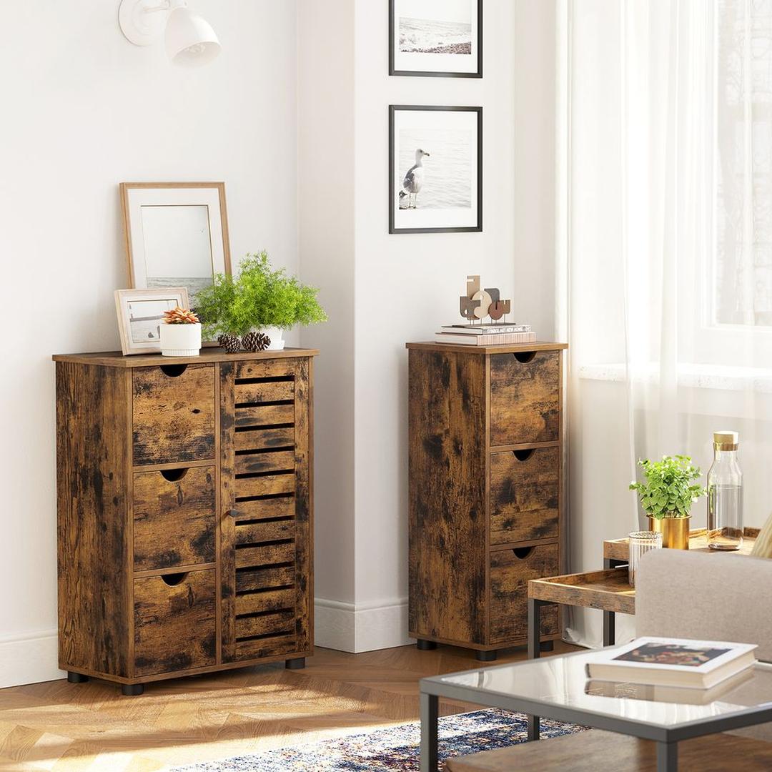 Badkamerkastje met 3 Lades – Compacte Opbergkast in Vintage Bruin, 30 × 30 × 80 cm