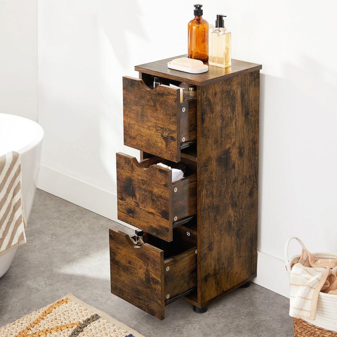 Badkamerkastje met 3 Lades – Compacte Opbergkast in Vintage Bruin, 30 × 30 × 80 cm