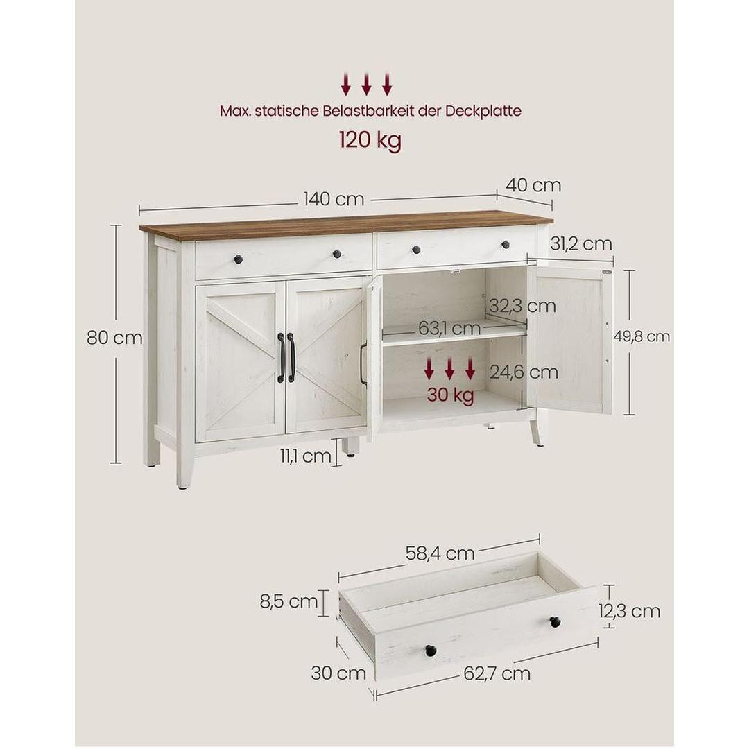 Dressoir met schuifdeuren en lade – landhuisstijl – keukenkast met verstelbare planken