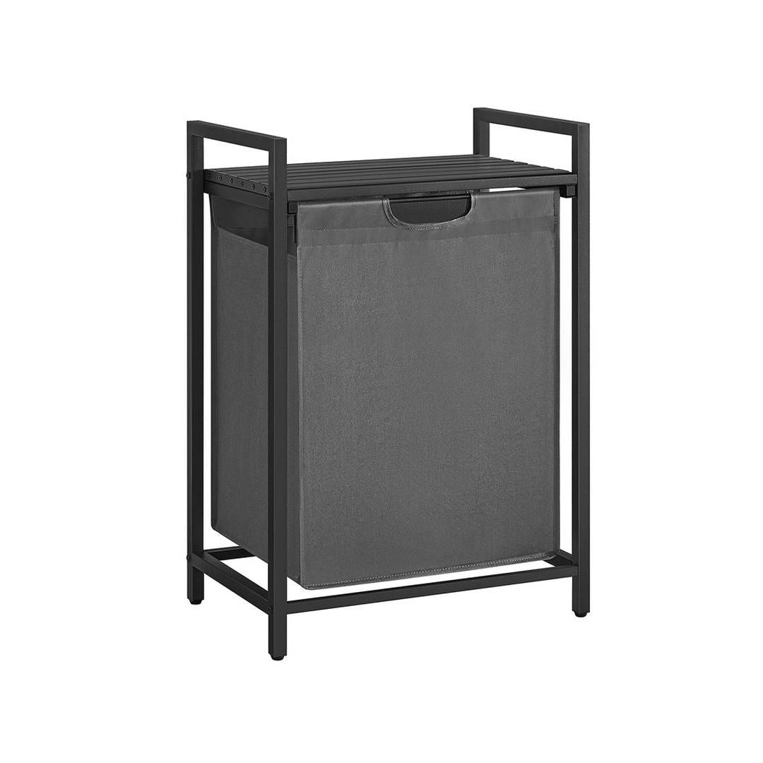 Wasmand met Uittrekbare Waszakken – Wasbox met 2 Vakken, Opbergblad en Stalen Frame