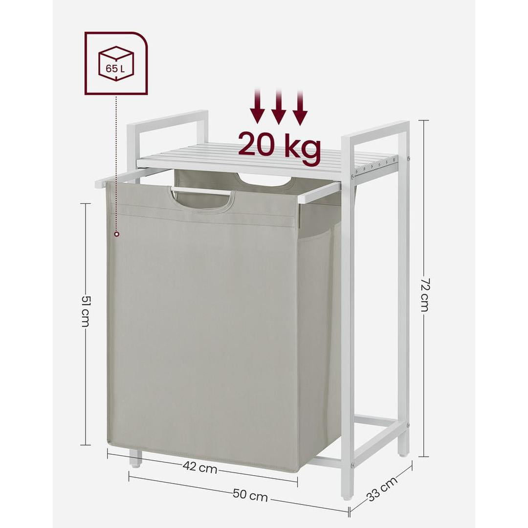 Wasmand met Uittrekbare Waszakken – Wasbox met 2 Vakken, Opbergblad en Stalen Frame