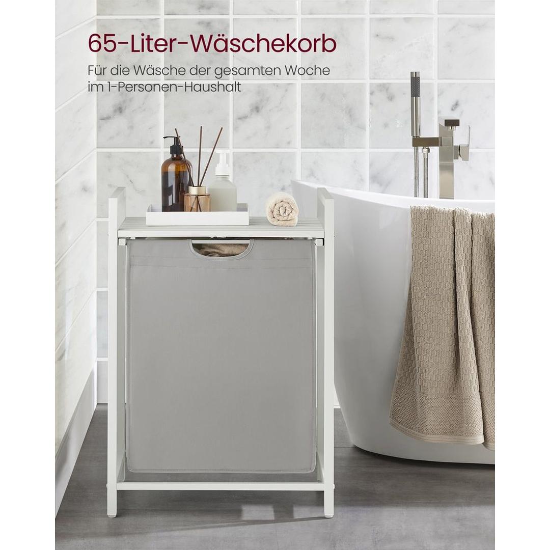 Wasmand met Uittrekbare Waszakken – Wasbox met 2 Vakken, Opbergblad en Stalen Frame