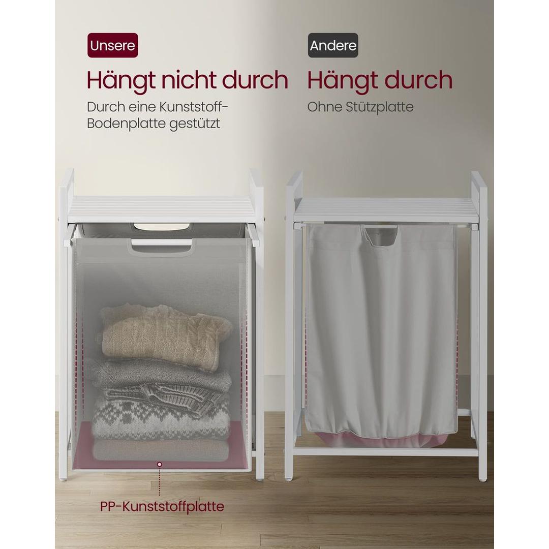 Wasmand met Uittrekbare Waszakken – Wasbox met 2 Vakken, Opbergblad en Stalen Frame