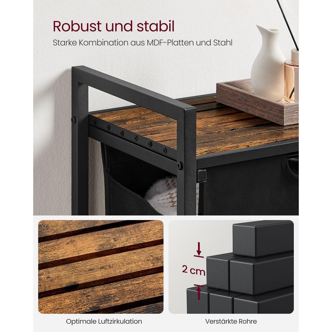 Wasmand met Uittrekbare Waszakken – Wasbox met 2 Vakken, Opbergblad en Stalen Frame