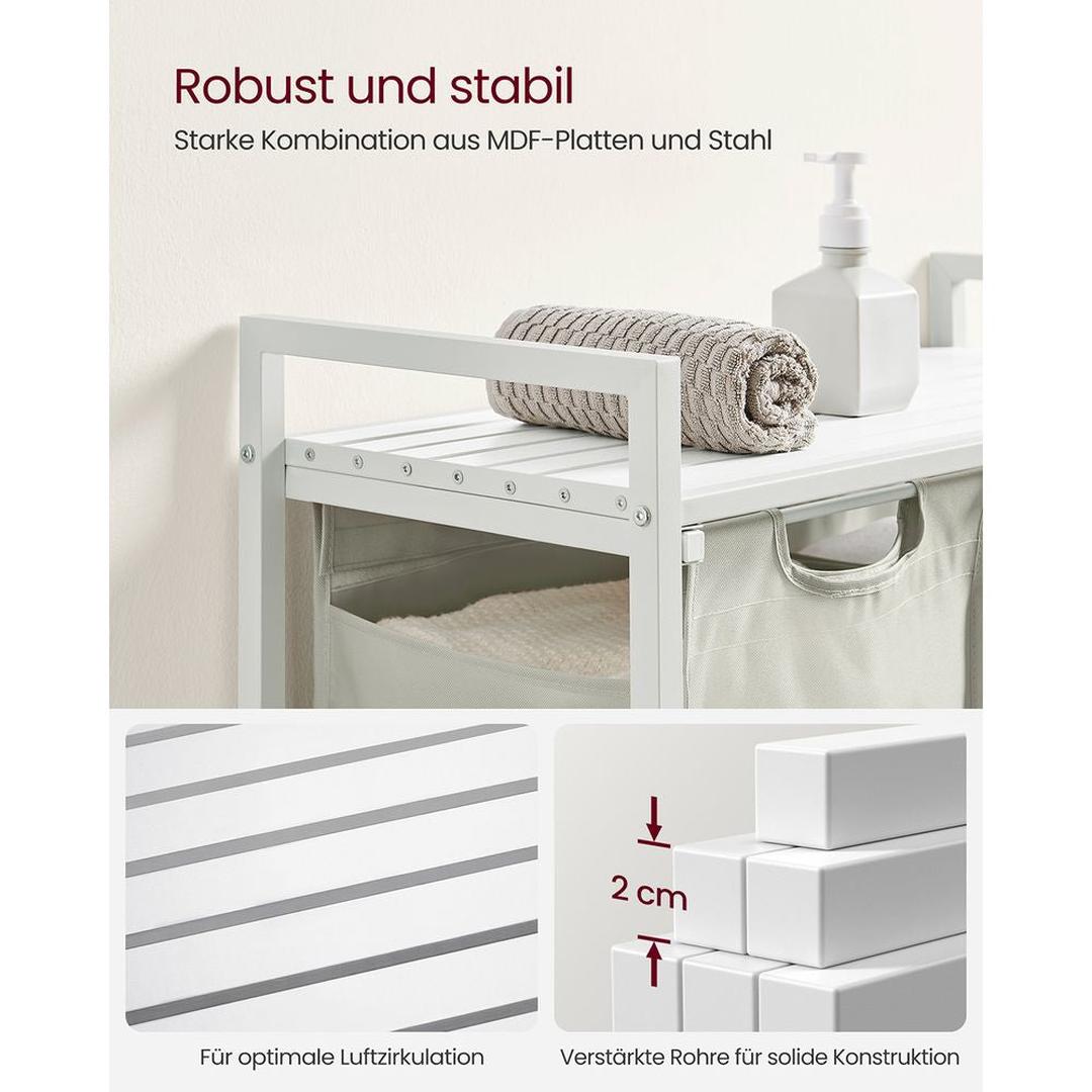 Wasmand met Uittrekbare Waszakken – Wasbox met 2 Vakken, Opbergblad en Stalen Frame