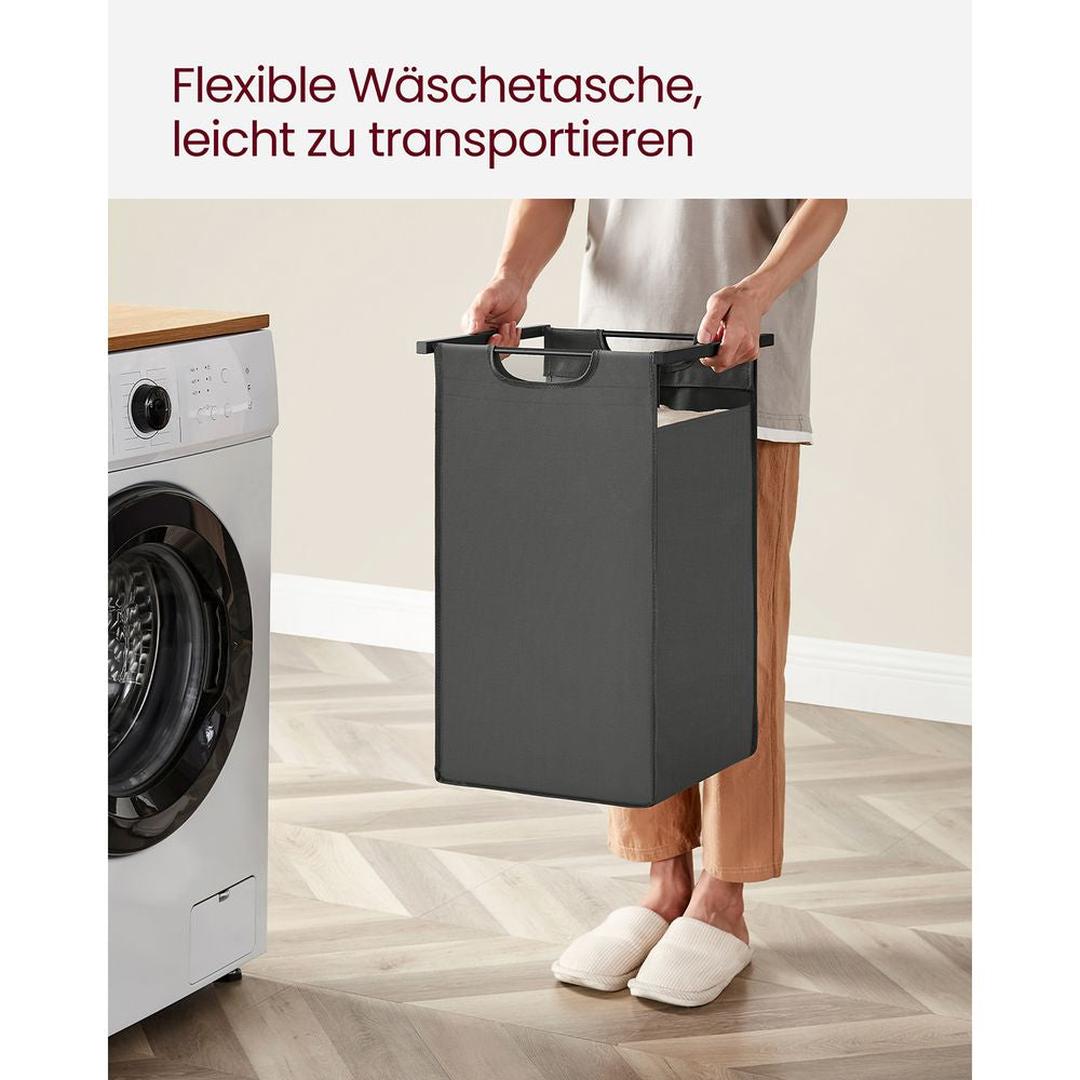 Wasmand met 2 Compartimenten – Wasbox met 2 Uitneembare Waszakken en 2 Opbergplanken