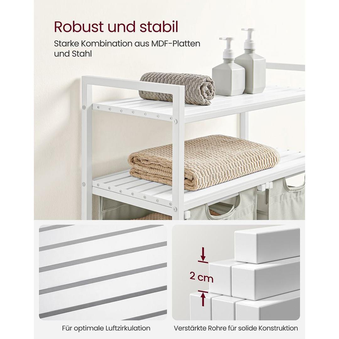 Wasmand met 2 Compartimenten – Wasbox met 2 Uitneembare Waszakken en 2 Opbergplanken